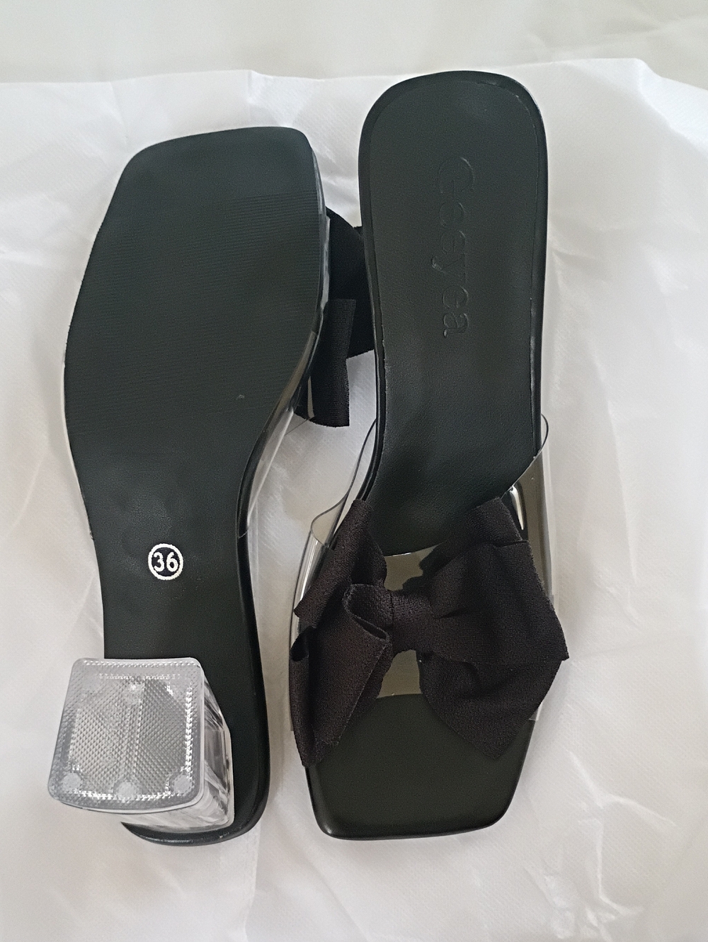 & Other Stories Black Bow Clear Block Heel Mules